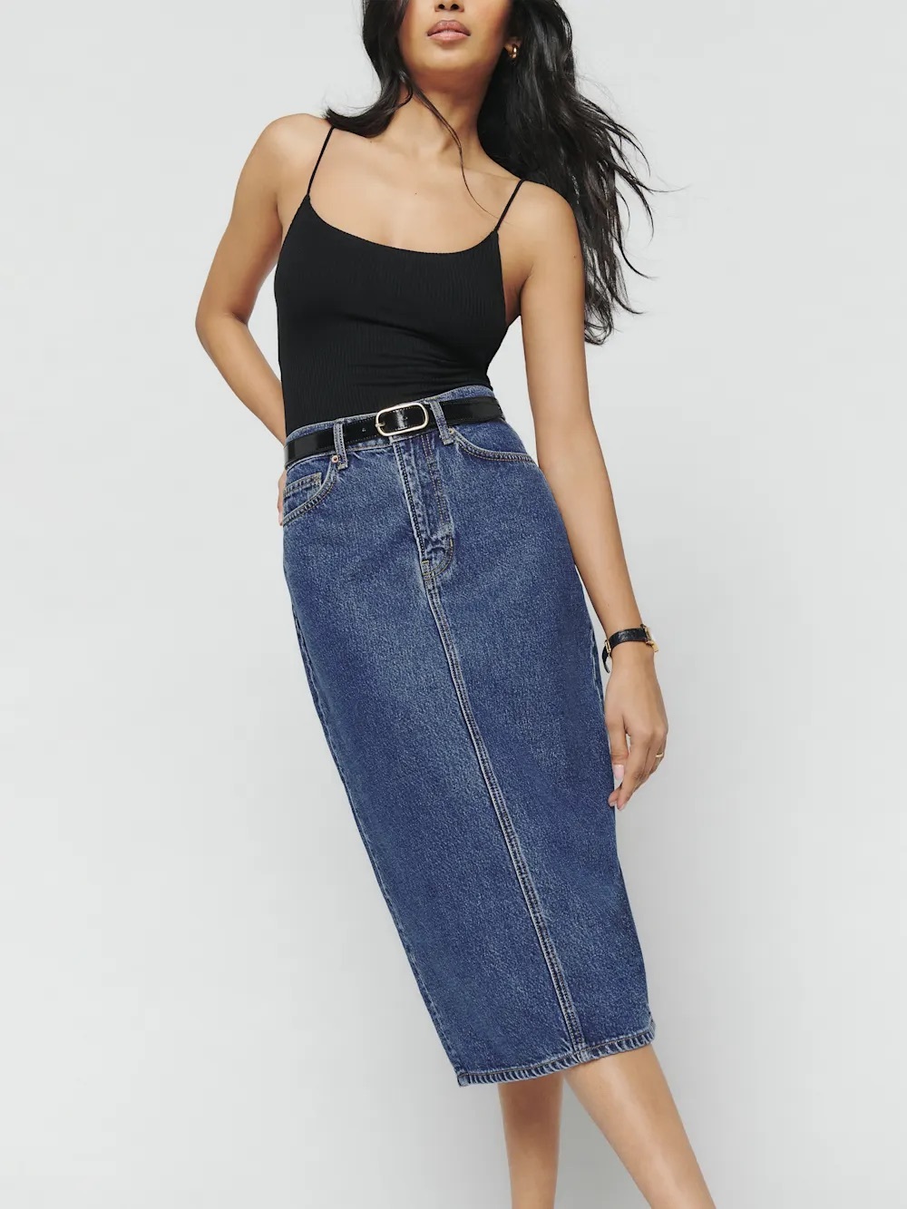 Reformation Jayde High Rise Denim Midi Skirt Blue - Size 24